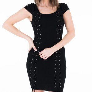 NWOT Guess Black Ribbed Knit Lace-Up Dress Size M